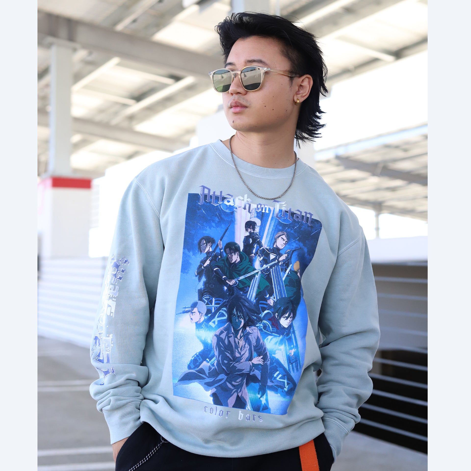 Attack on Titan x Color Bars Brigade Crewneck Long Sleeve T-Shirt (Sage)