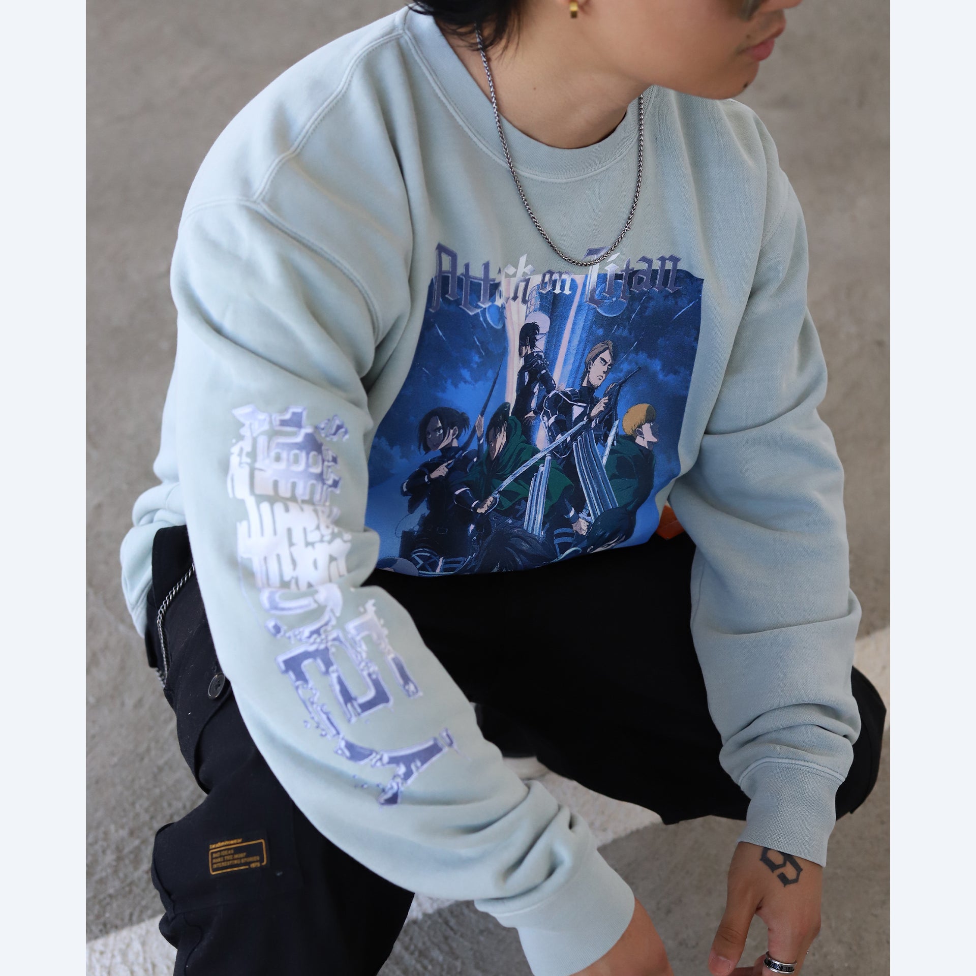 Attack on Titan x Color Bars Brigade Crewneck Long Sleeve T-Shirt (Sage)