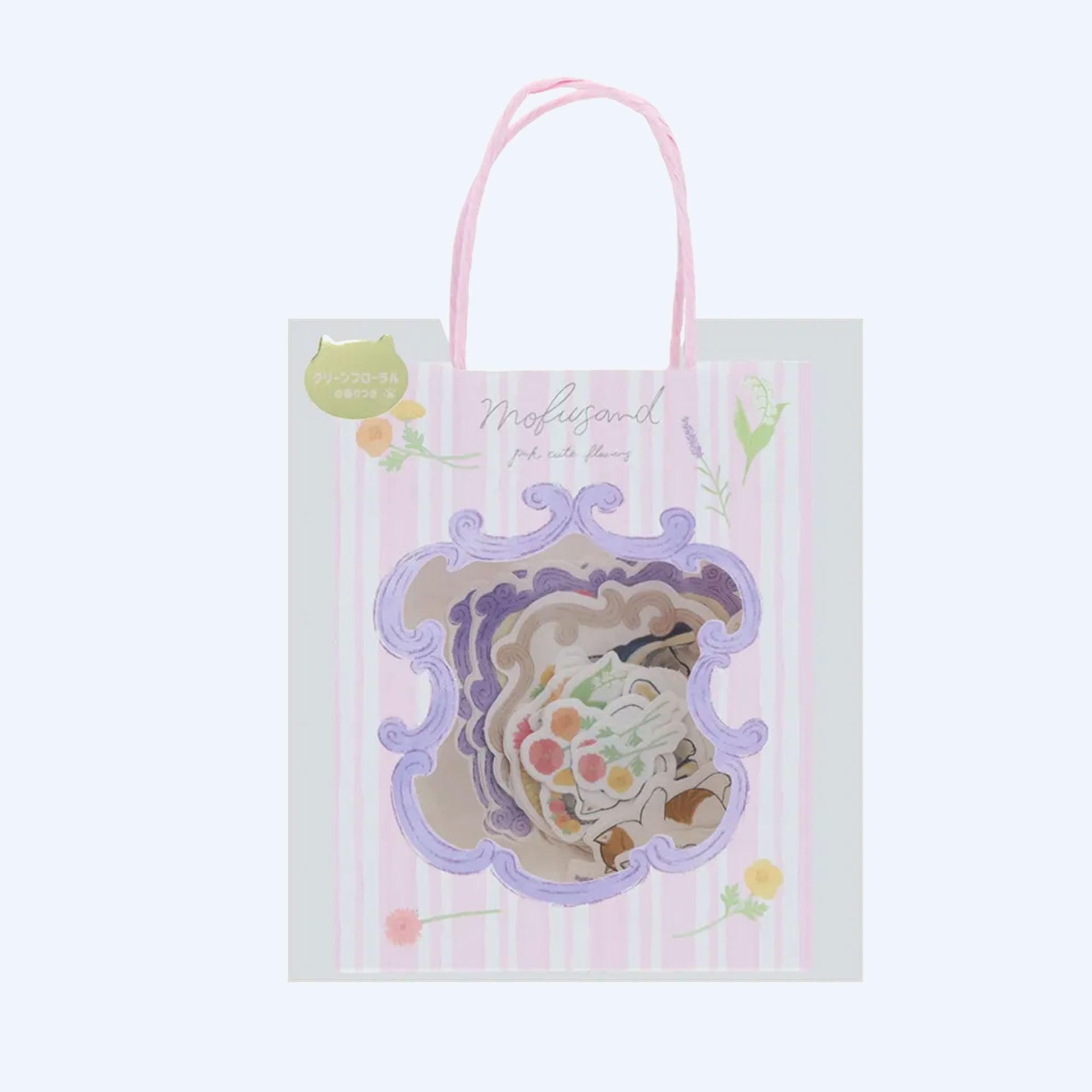 mofusand Purple Pick Cute Flowers Sticker Set in Paper Bag