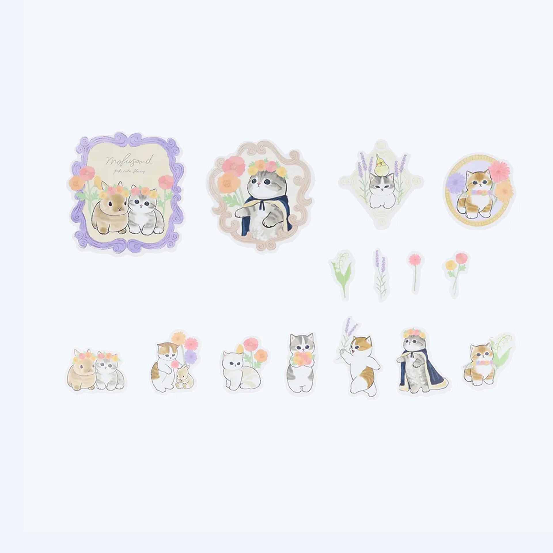 mofusand Purple Pick Cute Flowers Sticker Set in Paper Bag