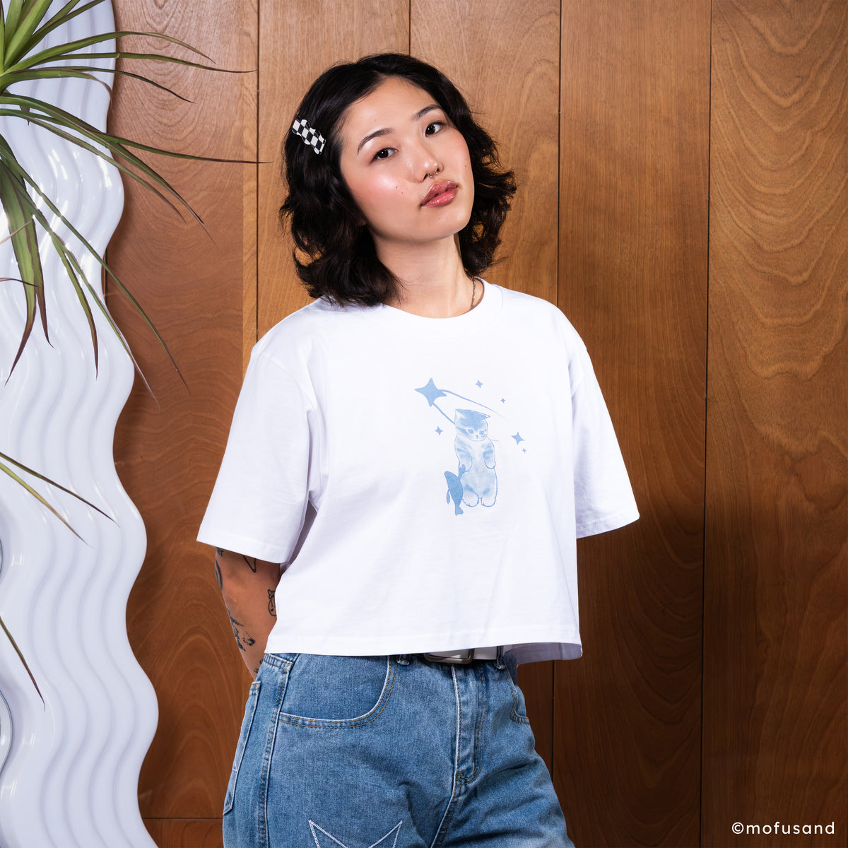 Mofusand Star White Crop Tee