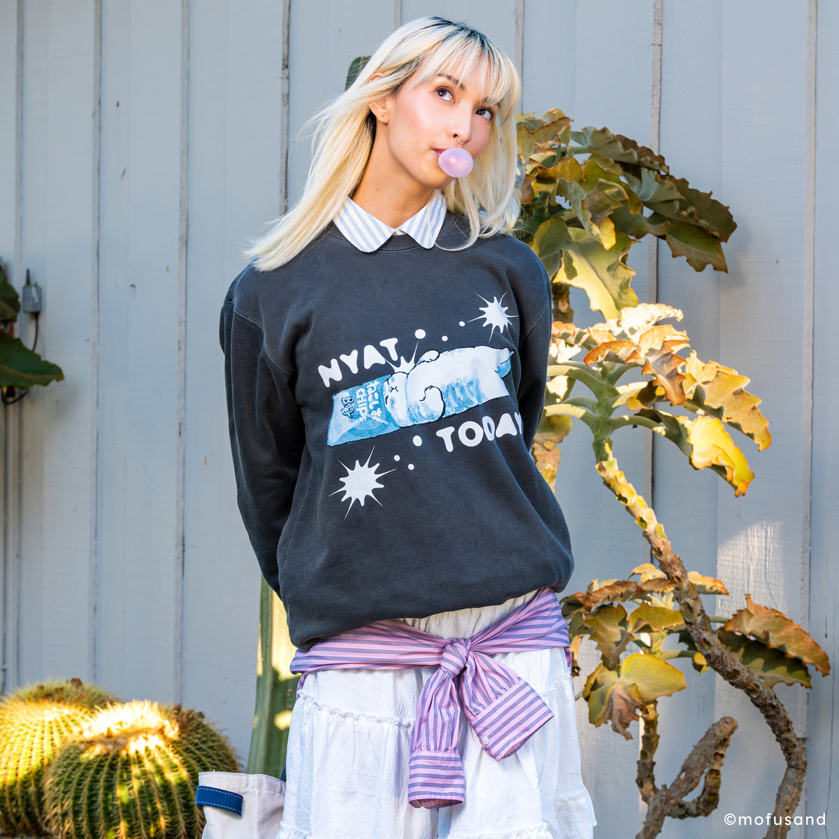 Mofusand Nyat Today Pigment Dyed Crew Sweatshirt